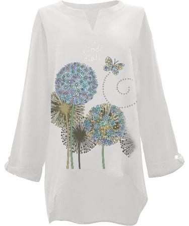 Cotton Linen Women's Summer Loose Fit Long Sleeve Shirt | Plus Size Casual Beach Blouse | H-White 5X-Large - Buy Online on GoSupps.com