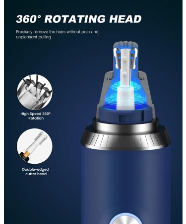 Buy Ear & Nose Hair Trimmer with LED Display - Painless USB Rechargeable for Men & Women IPX7 Waterproof Dual Edge Blades (Cyan) | International Shipping Available - Buy Online on GoSupps.com