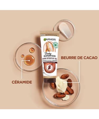GARNIER Body Superfood - Repairing Balm - Nourishing Hand Cream - 48h Hydration - Cocoa Butter & Ceramide - 98% Natural Origin - Vegan & Cruelty Free - Extra Dry Hands - 75 ml - Buy Online on GoSupps.com