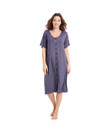 Jecarden Women's Maternity Nightgowns Short Sleeve Hospital Childbirth Nightgown Sleepwear Modal Cotton Nightgown with Comfortable Buttons Grey M