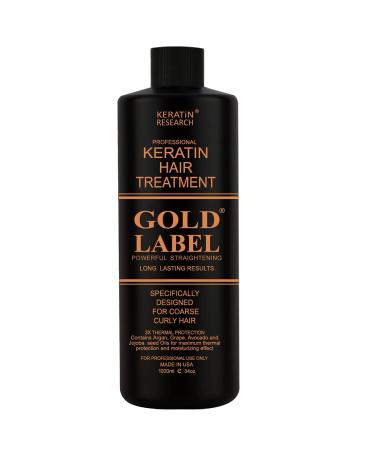 Gold Label Professional Brazilian Keratin Blowout Hair Treatment Super Enhanced Formula Specifically Designed for Coarse Curly Black African Dominican and Brazilian Hair Types (1000ml)