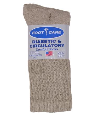 Foot Care Men's Diabetic Crew Socks 2-Pack Khaki