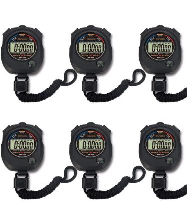6 Pack Multi-Function Electronic Digital Sport Stopwatch Timer, Large Display with Date Time and Alarm Function,Suitable for Sports Coaches Fitness Coaches and Referees 6pack