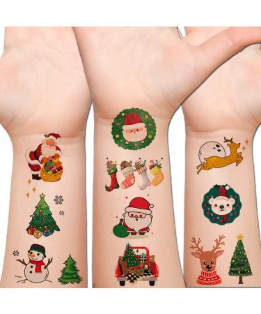 Hohamn Glitter Christmas Temporary Tattoos for Kids  12 Sheets Glitter Christmas Holiday Tattoos for Boys Girls Xmas Party Gifts Crafts Decoration