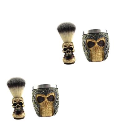 Minkissy 2 sets skull bart brush Razor soap brush hair shaving brush shaving brush Brush women's suits men's hair brushes soap for men beard tool razor tool brush