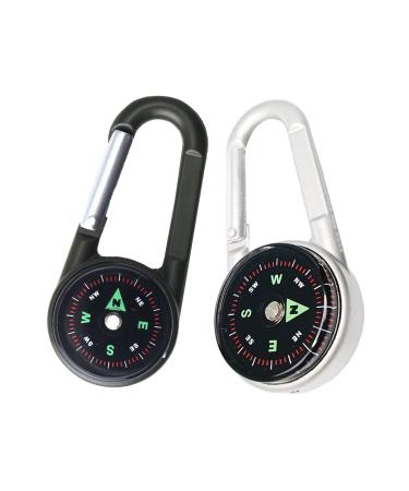 Carabiner Clip On Compass Hiking - Compact Compass Keychain Backpacks | Small Pocket Magnetic Compass Keychain for Kids - Hiking Compass Thermometer | Keyring Keychains Outdoor Survival Camping 2 Pcs