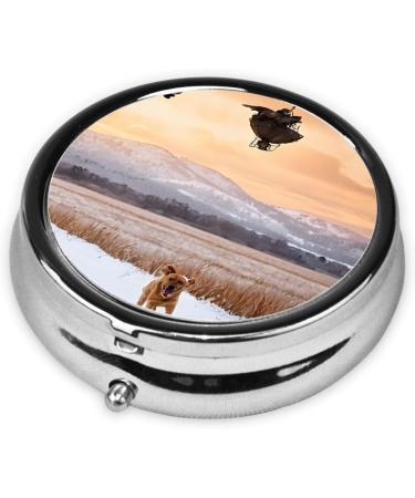 Dog Catching Pheasant Mini Round Pill Box | 3 Compartment Travel Pill Organizer | Portable Medicine Case for Home & Office - Buy Online on GoSupps.com