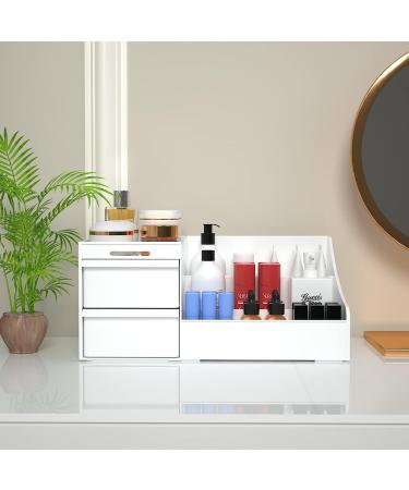 VZINO Large White Drawer Makeup Organizer for Vanity - Ideal for Cosmetics, Skincare, or Stationery on Bedroom and Office Countertops - Buy Online on GoSupps.com