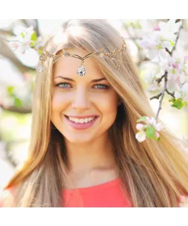 Wedding Headband Rhinestone Leaf Headband Golden Wedding Head Chain with Teardrop Crystal Leaf Hair Vine - Buy Online on GoSupps.com
