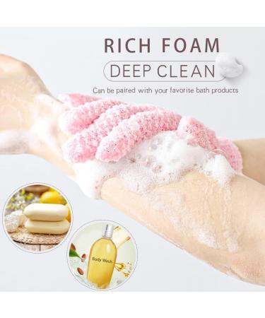 Exfoliating Bath Gloves for Shower & Spa - 4 Pack (2 Blue, 2 Pink) with Hanging Loop | Body Scrub & Massage Glove Set + Bonus Self-Adhesive Hook - Buy Online on GoSupps.com