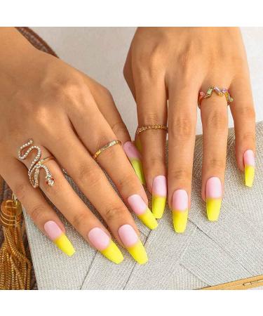 Sethexy Matte Coffin False Fingernails | French Ballerina Gradient Nails | 24 Acrylic Press-On Nail Tips for Women & Girls - Buy Online on GoSupps.com