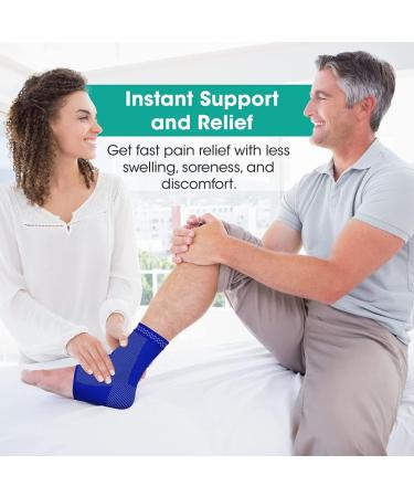 Modvel Foot & Ankle Brace Socks - Compression Sleeve for Sprained Ankle Support - Ideal for Men & Women - Tendonitis Arthritis & Sports Recovery - Medium T Blue - Buy Online on GoSupps.com