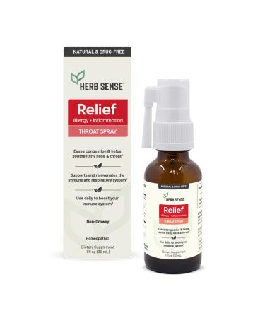 Herb Sense Relief Allergy + Inflammation Throat Spray Immune Support 1 oz Natural extracts Fast Lasting Relief Daily Throat Protection Daily Wellness Antioxidants Gluten-free Drug-free GMO-free