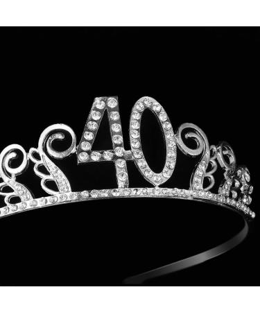 Rhinestone 40th Birthday Tiara - Silver Crystal Crown Headband for Women and Girls - Buy Online on GoSupps.com
