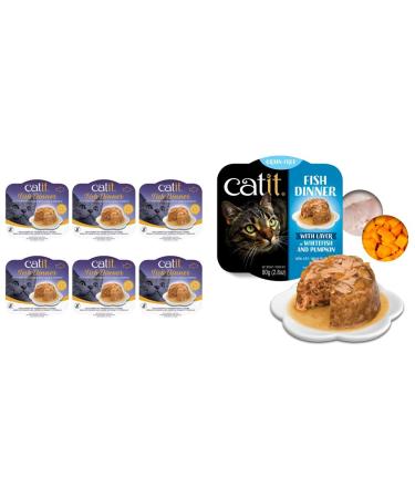 Catit Fish Dinner with Crab Flavour & Pumpkin (80 g Pack of 6) + Catit Fish Dinner with Whitefish & Pumpkin (80 g)