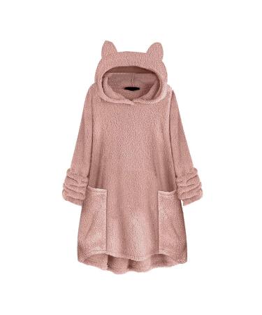 Bigfanshu Womans Tops Fleece Cat Ear Plus Size Long Sleeve Hoodie Pocket Top Sweater Blouse Pink