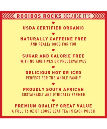Rooibos Rocks Organic Loose Leaf Rooibos Tea - 16oz | Caffeine-Free South African Herbal Tea | Immunity Boosting Red Bush Tea - 1lb Pack - Buy Online on GoSupps.com