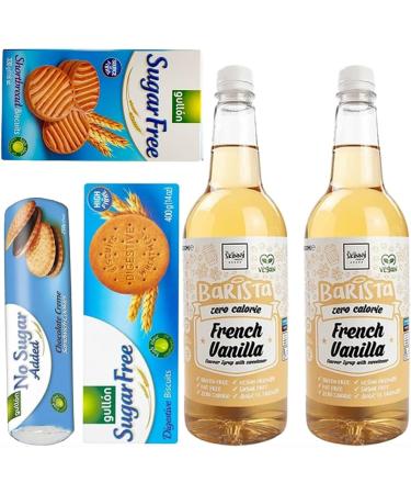 ZERO CALORIE Skinny Syrup (2pack) & Gullon SUGAR FREE Biscuits 250g 330g 400g BUNDLE - French Vanilla 1L x 2 bottles - Sugar Free Gluten Free Fat Free Vegan Friendly Diabetic Friendly - Buy Online on GoSupps.com
