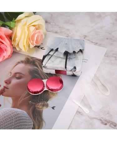 BTOSEP Hot Pink Portable Square Contact Lens Case with Marble Surface & Mirror - Ideal for Travel & Daily Use - Buy Online on GoSupps.com