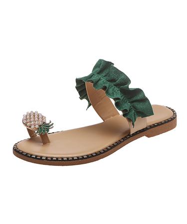 Summer Leisure Beach Slippers Fashion Pineapple Pearl Rhinestone Bunion Correction Splints Slippers for Women for Hallux Valgus Plantar Fasciitis Flip Flops 7.5 Green