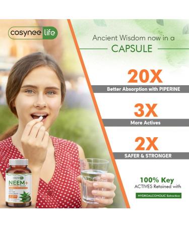 Cosynee Life Organic Neem Leaf Capsules 300mg | Neem Supplement with Azadirachta Indica | Neem Capsules for Daily Wellness & Skin Clarity | Neem Leaf Capsules Organic | 120 Count - Buy Online on GoSupps.com