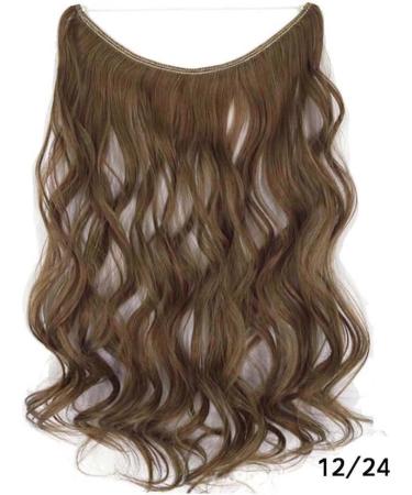 iLUU Hair Extensions Natural Synthetic Hair 18inch 80g Long Thick Wavy Hairpieces #12/24 Light Golden Brown and Golden Blonde Piano Color Invisible Fish Line Wire Curly Hair Extensions for Women - Buy Online on GoSupps.com