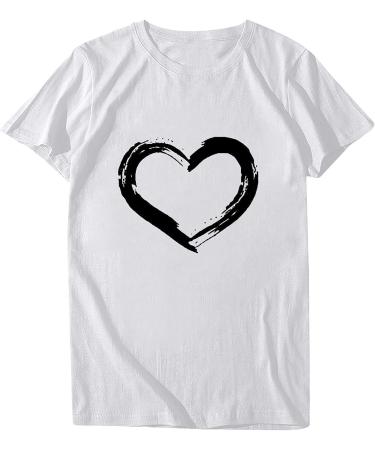 Valentine's Day Women's T-Shirt - Cute Heart Print, White, Large - Buy Online on GoSupps.com