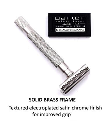 Buy Parker Semi Slant Safety Razor with 5 Premium Double Edge Blades Satin Chrome | International Shipping - Buy Online on GoSupps.com