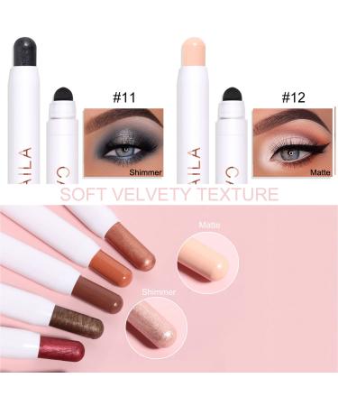 6PCS Eyeshadow Stick Set | Creamy Matte Shimmer Eye Shadow Pencil | Waterproof | Includes 2PC Double End Brush - Buy Online on GoSupps.com