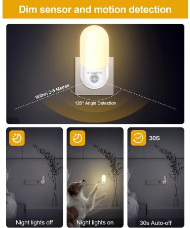 Stanbow 2 Night Light Socket with Twilight Sensor & Motion Detector - LED Night Lamp for Childrens Rooms Stairs Kitchen & Bathroom - Warm White - Buy Online on GoSupps.com