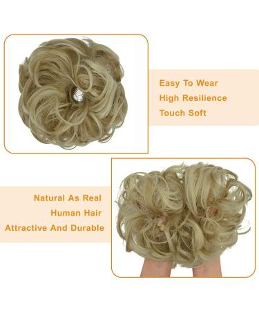 Messy Bun Hair Piece Scrunchies Extension | Curly Wavy Updo Synthetic Chignon Ponytail | Ash Blonde Mix Bleach Blonde | Hair Accessories for Women/Girls - Buy Online on GoSupps.com