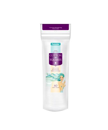 Pure-Aid 100% Pure Cotton Squares | Soft & Gentle Hypoallergenic Pads | 80 Count x 3 Pack | for Beauty, Baby, & Home Use - Buy Online on GoSupps.com