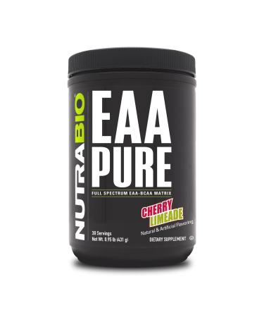 NutraBio EAA Pure 9 Amino Acids Muscle Repair and Recovery 30 Servings Cherry Limeade Pre or Post Workout All Day Recovery