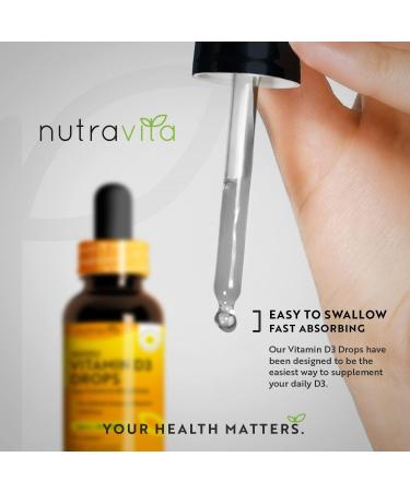 Nutravita Vitamin D3 Drops 60ml | 2000 Drops | 1000IU per Drop | Liquid Supplement for Bones, Immune System & Calcium Absorption - Buy Online on GoSupps.com