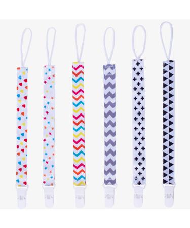 Wylbjc baby pacifier band holder 6 pieces multi -colored washable with a unique two -sided stylish design for newborn boys and girls