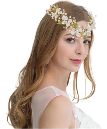 IYOU Fairy Flower Headband Gold Pearl Hair Band Crown Leaf Elf Headpiece Tiara Woodland Princess Wedding Hair Accessories for Women and Girls - Buy Online on GoSupps.com