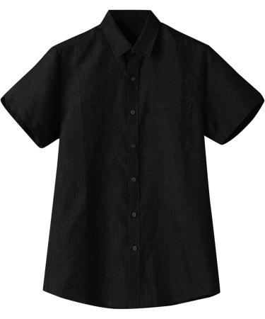 Men's Linen Short Sleeve Reversible Collar Shirt - Black Henley with Pocket | 4XL Business & Medieval Style - Buy Online on GoSupps.com