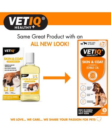 VetIQ Skin & Coat 250ml Promotes Healthy Skin & Coat with Omega 3 Oil Dog Grooming Supplement Helps Reduce Shedding Dog & Cat Supplements For Dry Itchy Skin - Buy Online on GoSupps.com