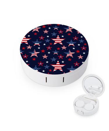 American Stars Round Case For Contact Lens Kit Storage Box with Mirror Printed