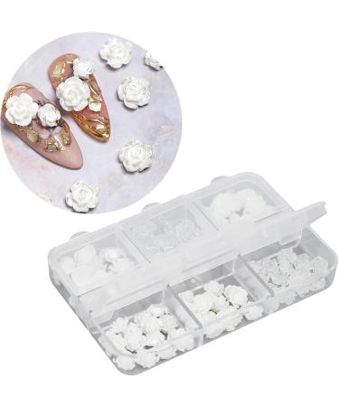 Nail Charms Nail Art Decorations 2 Boxes Nail Art Decorations Delicate Compact White Rose Camellia Nail Art Rhinestones for Girls - Buy Online on GoSupps.com