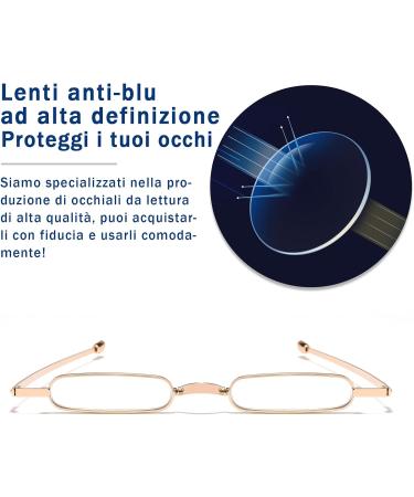 Viseng Ultrad nne Mini-Metall Reading Glasses - Anti Blue Light Compact & Portable Unisex with Case - Gold 3.5 Diopters - Buy Online on GoSupps.com