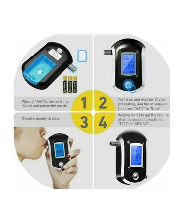 Professional-Grade Breathalyzer with LCD Display and Audible Alarm | Portable Alcohol Tester for Drivers - 10 Mouthpieces Included - Buy Online on GoSupps.com