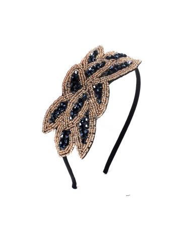 ericotry Women Flapper Headpiece 1920s Rhinestone Headband Retro Beaded Leaf Art Deco Hair Accessories for Costume Cosplay Party (Blue)
