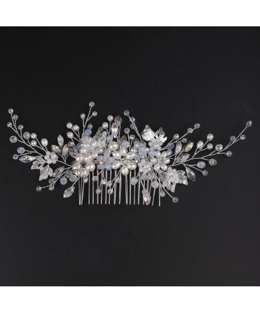 BERYUAN Women Pearls Rhinestone Flower Beads Wedding Hair Comb Opal Rhinestone Pearls Silver Leaf Bride Headband Silver Wedding Hair Accessories for Bride Bridesmaid Girls - Buy Online on GoSupps.com