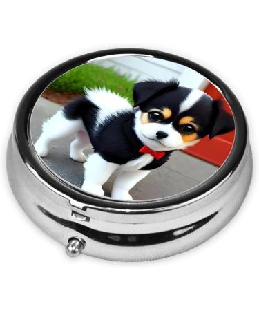 Black and White Puppy Round Pill Box - 3 Compartment Travel Organizer for Medications - Buy Online on GoSupps.com
