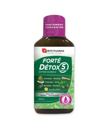 Forté Pharma - Forté Detox 5 Organs | Artichoke, Birch and Burdock Intestine Supplement - Global Detox, Liver Detox, Elimination, Purifies the Body & Skin; 500 ml = 10 days