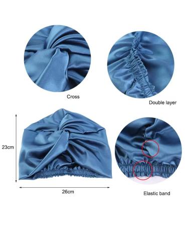 Double Layer Cross Twist Shower Cap for Curly Natural Hair - Adjustable Knotted Bandana Hat for Women - Hole Blue - Buy Online on GoSupps.com