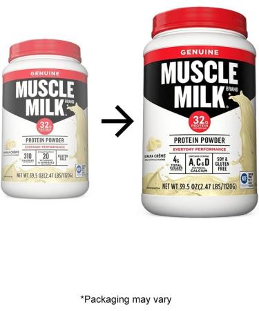 Muscle Milk Genuine Protein Powder Banana Cr me 2.47 Pound 16 Servings 32g Protein 2g Sugar Calcium Vitamins A C & D NSF Certified for Sport Energizing Snack Packaging May Vary Banana Cr me 2.47 Pound (Pack of 1) - Buy Online on GoSupps.com