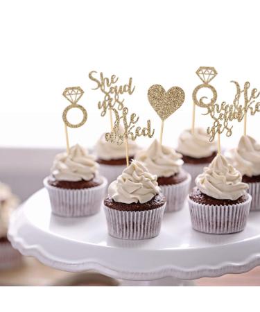48 Pcs Light Gold He Asked She Said Yes Cupcake Toppers for Wedding Engagement Party - Buy Online on GoSupps.com
