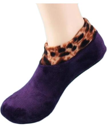 MarryLee Women's Winter Warm Leopard Bed Non Slip Home Indoor Non-Slip Thermal Anti-Sweat Socks Purple - Buy Online on GoSupps.com